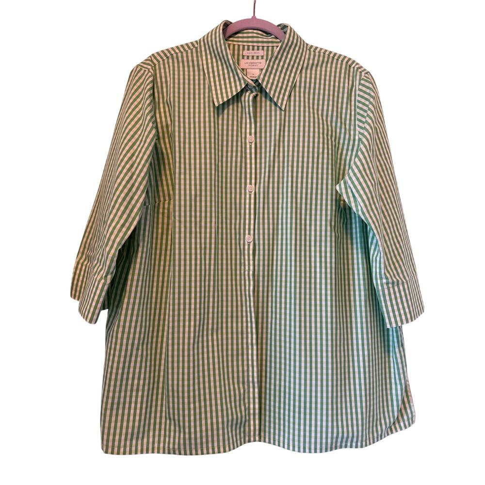 Liz Claiborne Woman Striped No-Iron Cotton Button Up Shirt, Size 1X